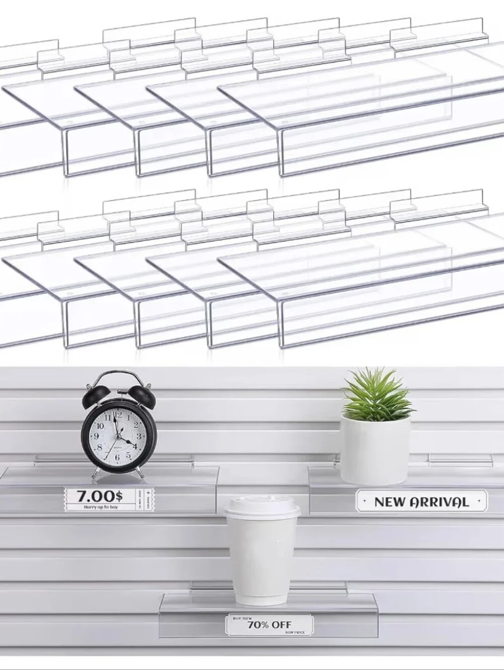 Fumete 10 Pack Clear Acrylic Slatwall Store Boutique
